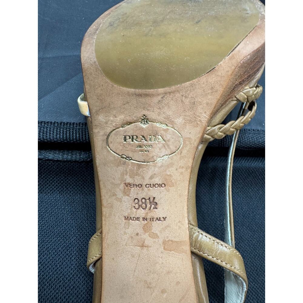 Prada 1X871R Antic Calf Slingback Heels Cuoio Bianco Tan White US 8.5 EU 38.5 - Picture 7 of 10